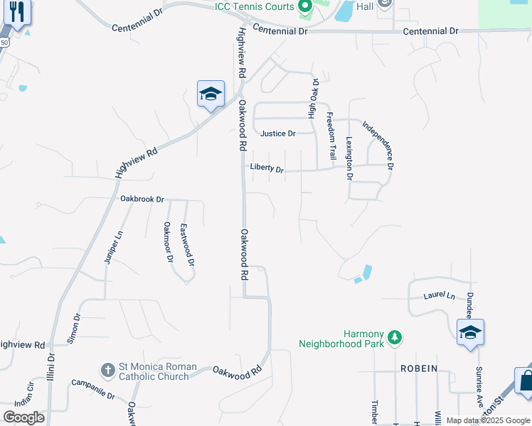 map of restaurants, bars, coffee shops, grocery stores, and more near 108 Park Place in East Peoria