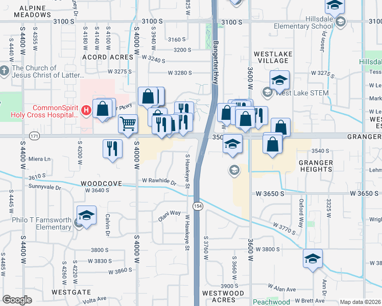 map of restaurants, bars, coffee shops, grocery stores, and more near 3576 South Hawkeye Street in Salt Lake City