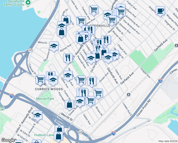 map of restaurants, bars, coffee shops, grocery stores, and more near 148 Pearsall Avenue in Jersey City