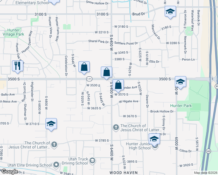 map of restaurants, bars, coffee shops, grocery stores, and more near 3540 South 6400 West in West Valley City