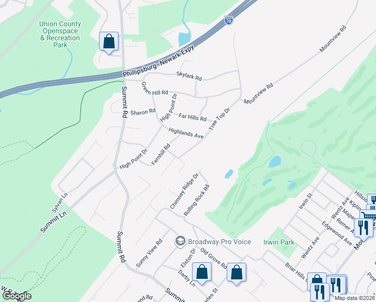 map of restaurants, bars, coffee shops, grocery stores, and more near 2 Tree Top Drive in Springfield