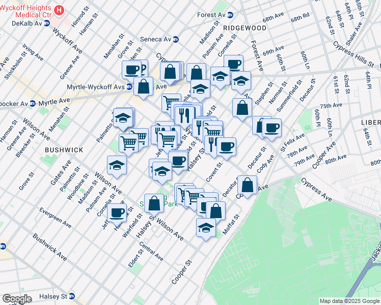 map of restaurants, bars, coffee shops, grocery stores, and more near in Brooklyn