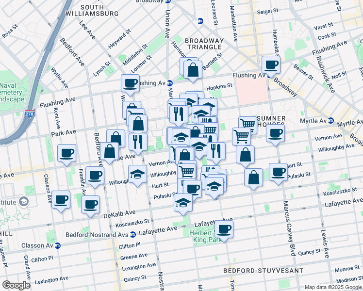 map of restaurants, bars, coffee shops, grocery stores, and more near in Brooklyn