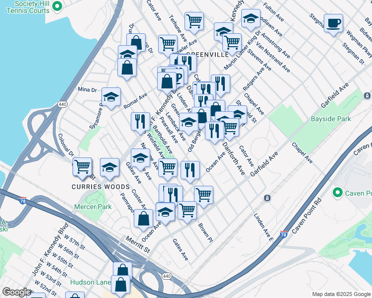 map of restaurants, bars, coffee shops, grocery stores, and more near 148 Pearsall Avenue in Jersey City