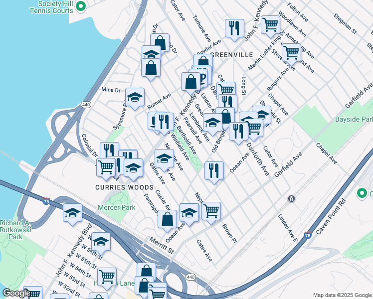map of restaurants, bars, coffee shops, grocery stores, and more near 190 Neptune Avenue in Jersey City