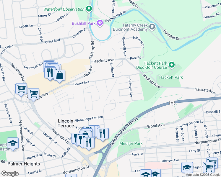 map of restaurants, bars, coffee shops, grocery stores, and more near 617 Haymont Street in Easton