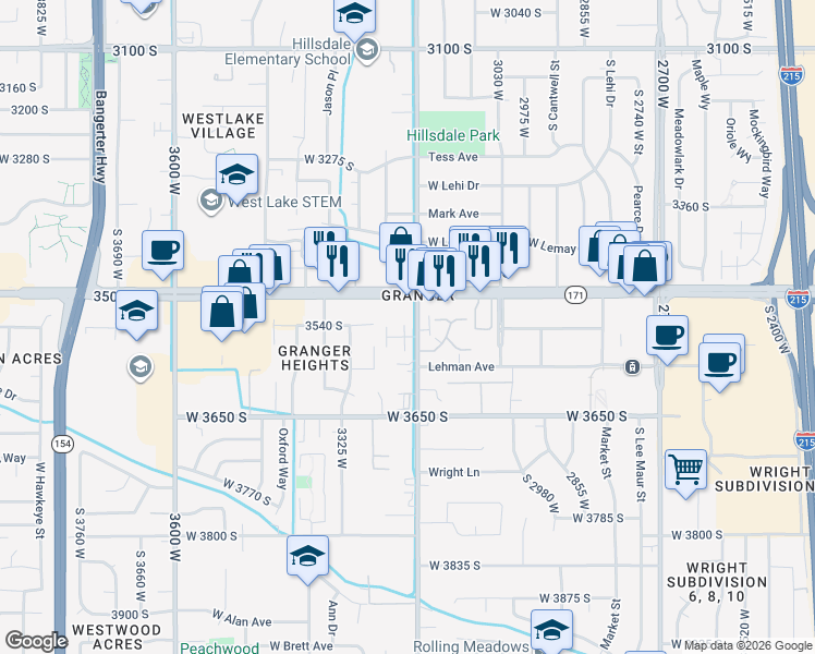 map of restaurants, bars, coffee shops, grocery stores, and more near 3583 3200 West in West Valley City