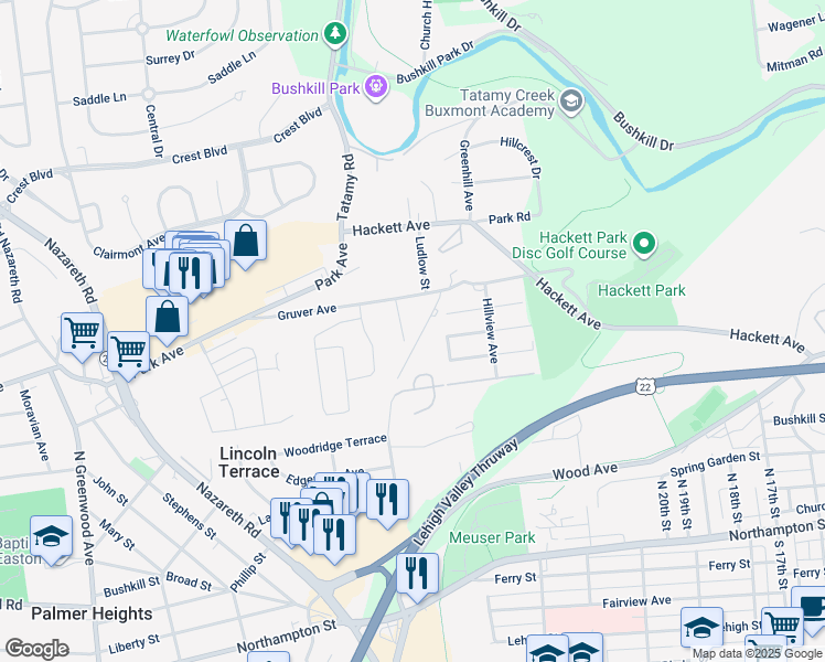 map of restaurants, bars, coffee shops, grocery stores, and more near 617 Haymont Street in Easton