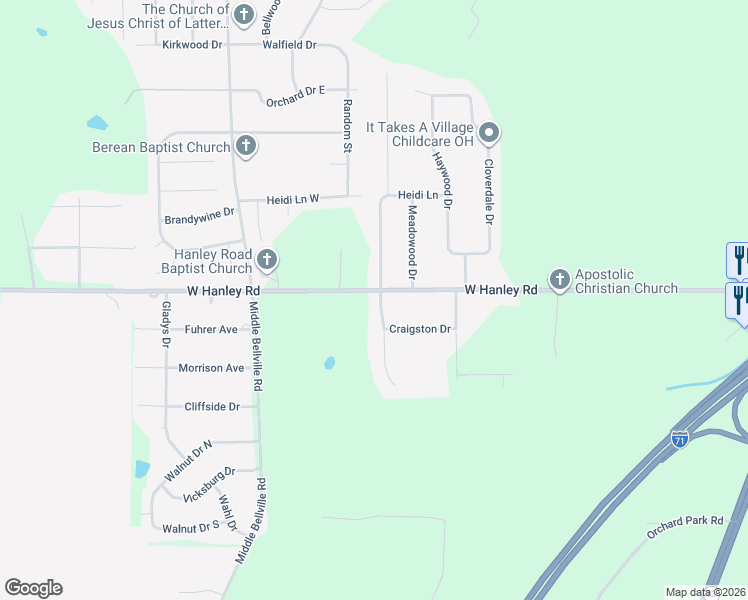 map of restaurants, bars, coffee shops, grocery stores, and more near 2320 Ranchwood Drive in Mansfield