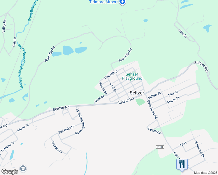 map of restaurants, bars, coffee shops, grocery stores, and more near 128 Delaware Street in Seltzer