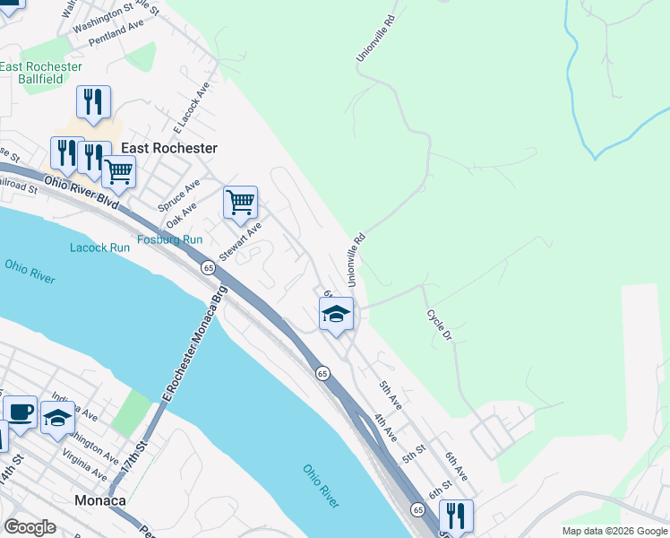 map of restaurants, bars, coffee shops, grocery stores, and more near 7 6th Avenue in Freedom
