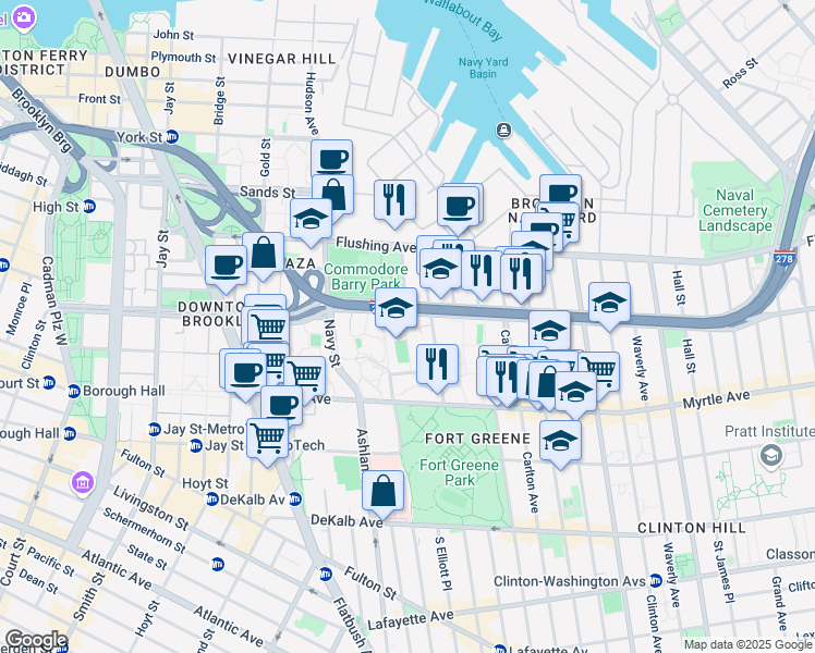 map of restaurants, bars, coffee shops, grocery stores, and more near 100 North Portland Avenue in Brooklyn