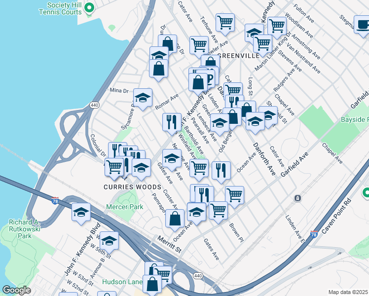 map of restaurants, bars, coffee shops, grocery stores, and more near 190 Neptune Avenue in Jersey City