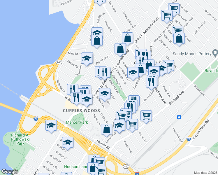 map of restaurants, bars, coffee shops, grocery stores, and more near 190 Neptune Avenue in Jersey City