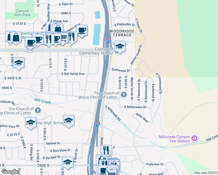 map of restaurants, bars, coffee shops, grocery stores, and more near 3481 South 3530 East in Salt Lake City