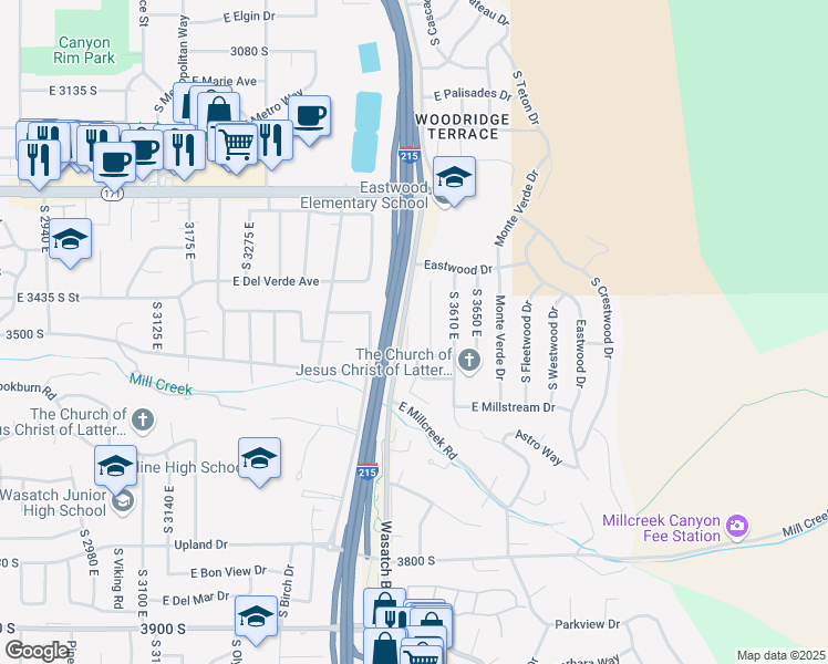 map of restaurants, bars, coffee shops, grocery stores, and more near 3481 South 3530 East in Salt Lake City
