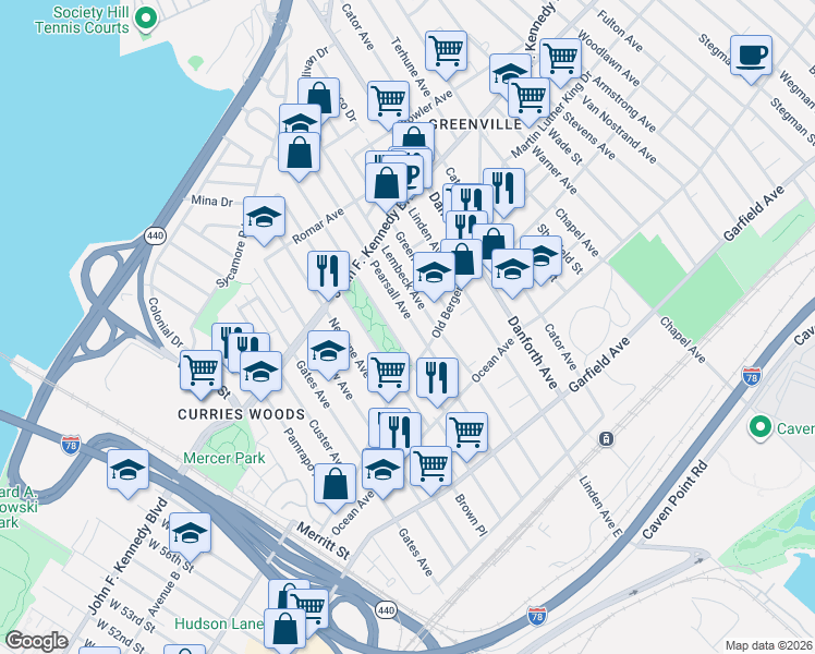 map of restaurants, bars, coffee shops, grocery stores, and more near 68 Bartholdi Avenue in Jersey City