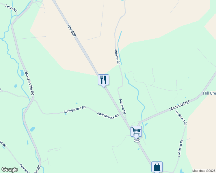 map of restaurants, bars, coffee shops, grocery stores, and more near 7465 Pennsylvania 309 in New Tripoli