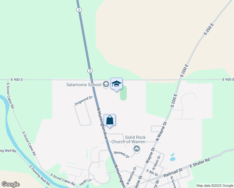 map of restaurants, bars, coffee shops, grocery stores, and more near 1063 East 900 South in Warren