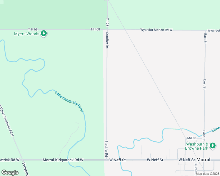 map of restaurants, bars, coffee shops, grocery stores, and more near 5450 Stauffer Road in Morral