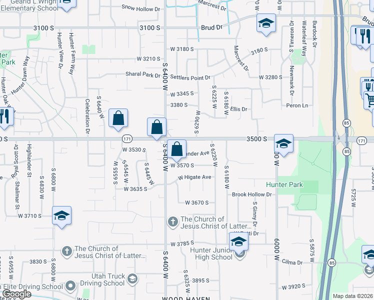 map of restaurants, bars, coffee shops, grocery stores, and more near 6335 West 3500 South in West Valley City