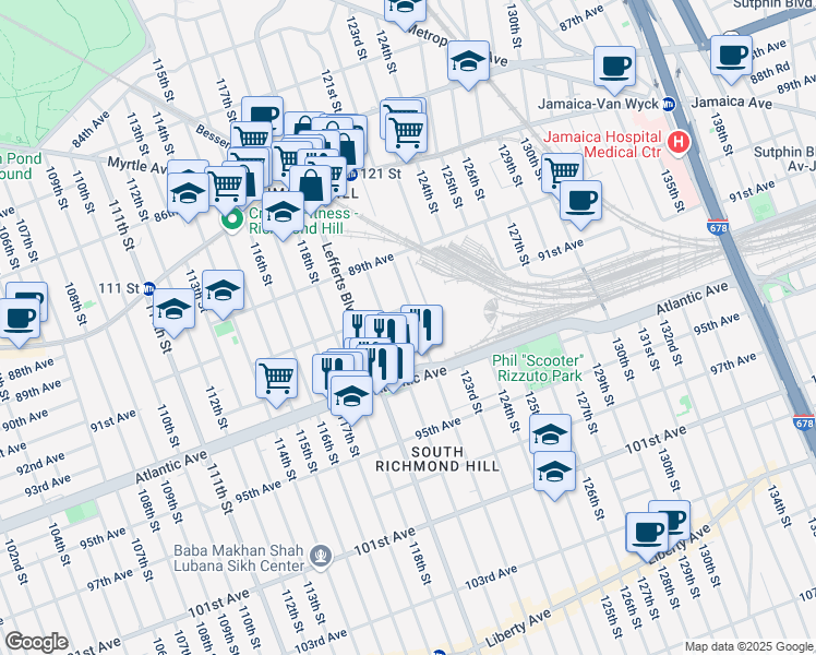 map of restaurants, bars, coffee shops, grocery stores, and more near in Queens