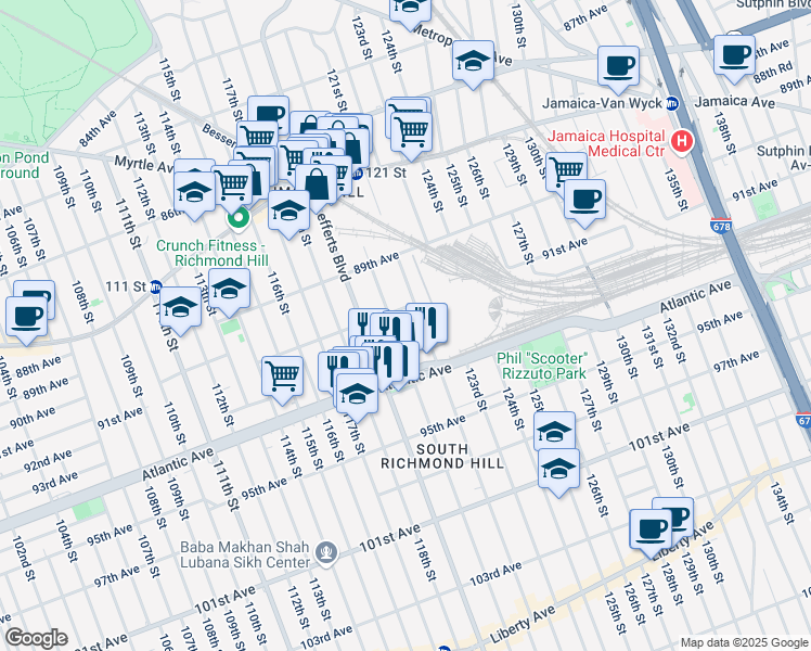 map of restaurants, bars, coffee shops, grocery stores, and more near in Queens