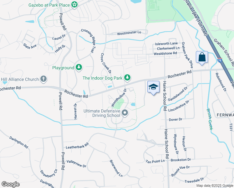 map of restaurants, bars, coffee shops, grocery stores, and more near 4102 Cross Creek Drive in Cranberry Township