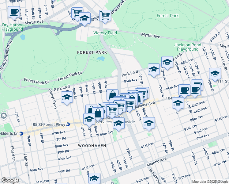 map of restaurants, bars, coffee shops, grocery stores, and more near in Queens