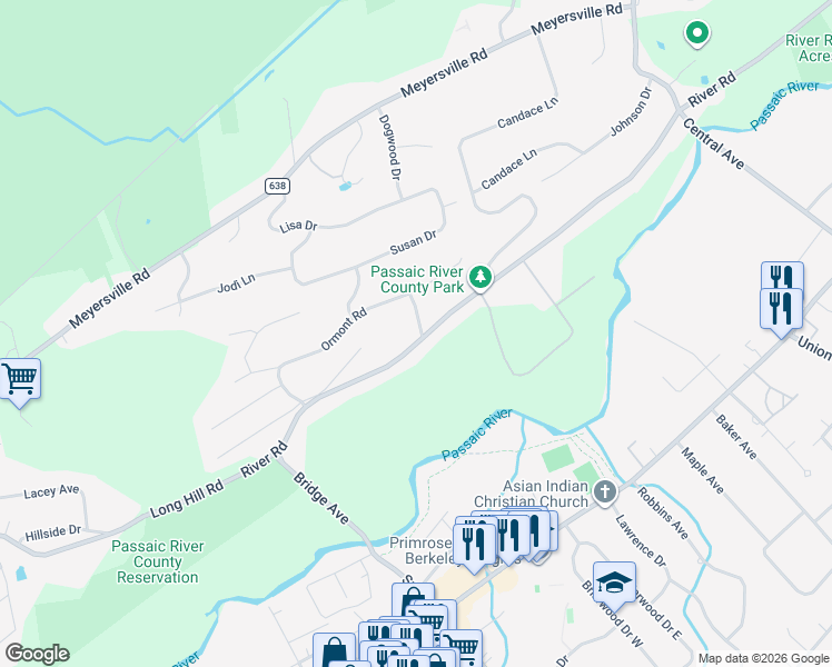 map of restaurants, bars, coffee shops, grocery stores, and more near 5 Henry Drive in Chatham Township