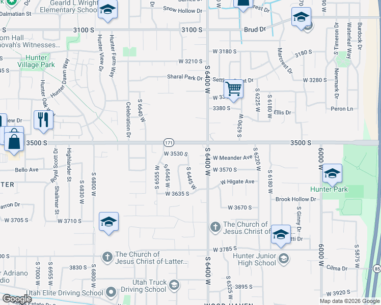 map of restaurants, bars, coffee shops, grocery stores, and more near 3529 South 6470 West in West Valley City