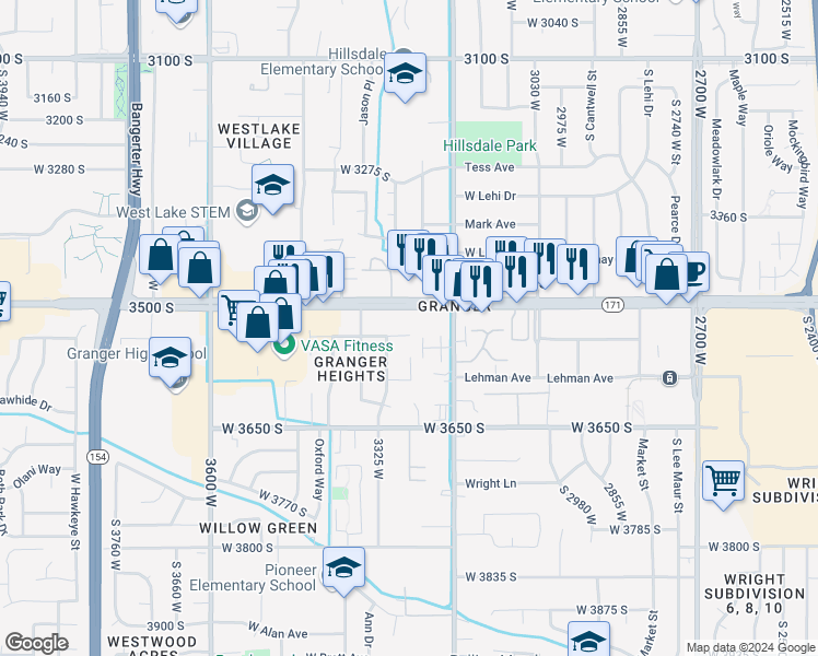 map of restaurants, bars, coffee shops, grocery stores, and more near 3253 West 3500 South in West Valley City