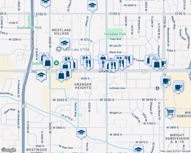 map of restaurants, bars, coffee shops, grocery stores, and more near 3253 West 3500 South in West Valley City