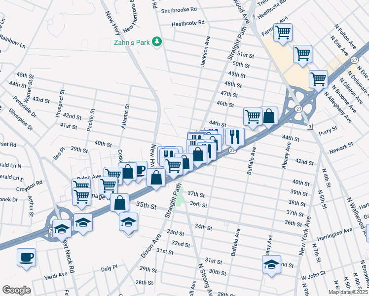 map of restaurants, bars, coffee shops, grocery stores, and more near 398 42nd Street in Lindenhurst