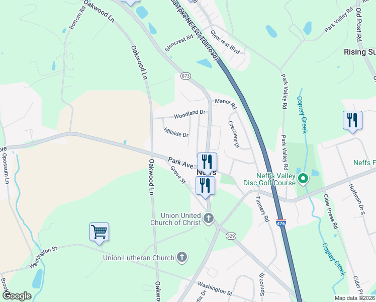 map of restaurants, bars, coffee shops, grocery stores, and more near 5723 Terrace Drive in Schnecksville