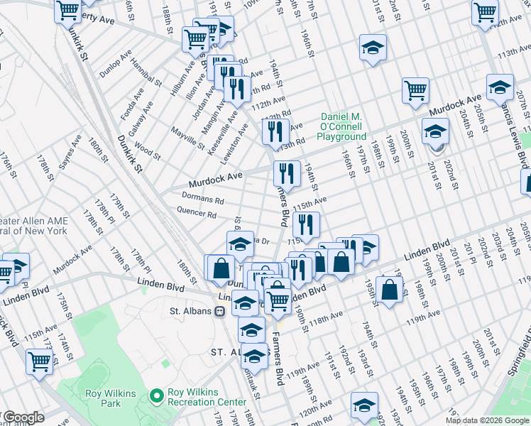 map of restaurants, bars, coffee shops, grocery stores, and more near in Queens