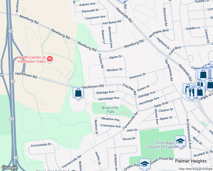 map of restaurants, bars, coffee shops, grocery stores, and more near 3027 Hecktown Rd in Easton