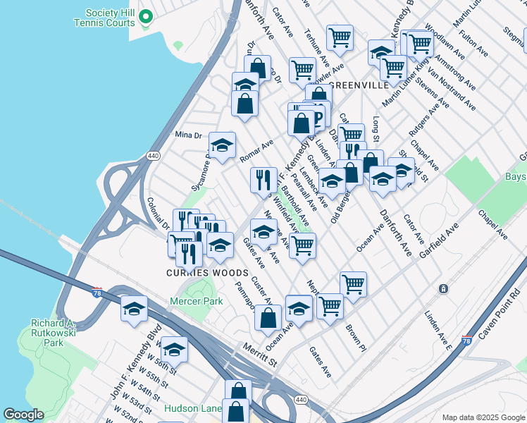 map of restaurants, bars, coffee shops, grocery stores, and more near 236 Neptune Avenue in Jersey City