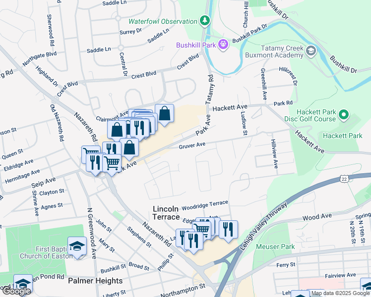 map of restaurants, bars, coffee shops, grocery stores, and more near 2352 Gruver Avenue in Easton