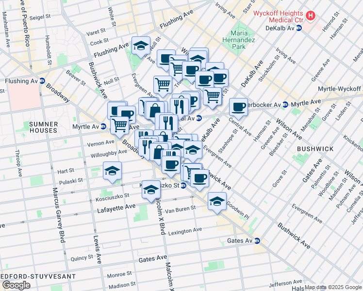 map of restaurants, bars, coffee shops, grocery stores, and more near in Brooklyn