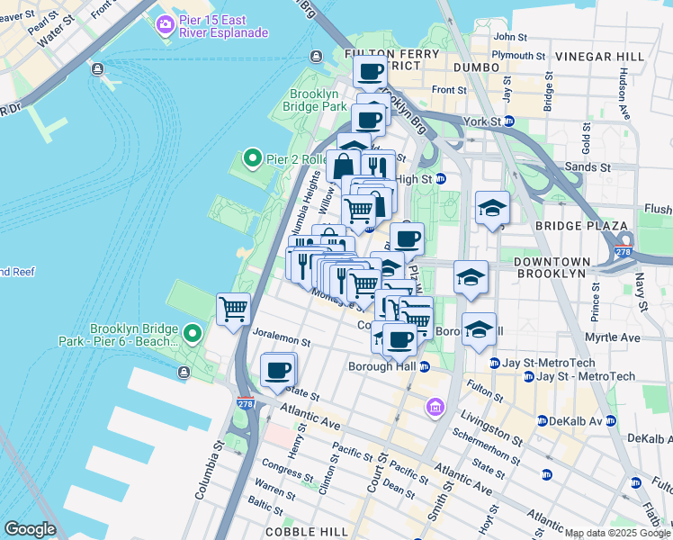 map of restaurants, bars, coffee shops, grocery stores, and more near in Brooklyn