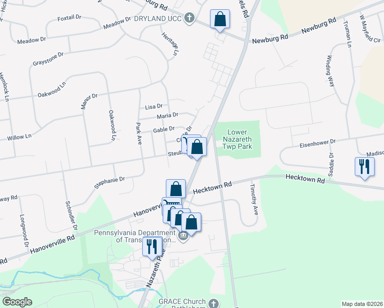 map of restaurants, bars, coffee shops, grocery stores, and more near 4435 Circle Drive in Bethlehem