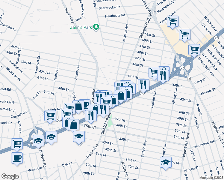 map of restaurants, bars, coffee shops, grocery stores, and more near 398 42nd Street in Lindenhurst