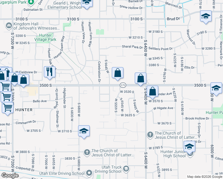 map of restaurants, bars, coffee shops, grocery stores, and more near 6591 West 3500 South in West Valley City