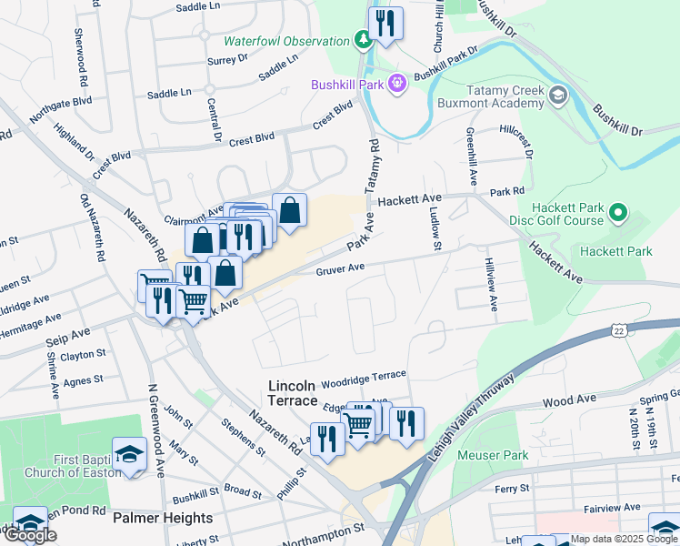 map of restaurants, bars, coffee shops, grocery stores, and more near 2348 Gruver Avenue in Easton