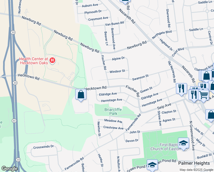 map of restaurants, bars, coffee shops, grocery stores, and more near 3027 Hecktown Road in Easton