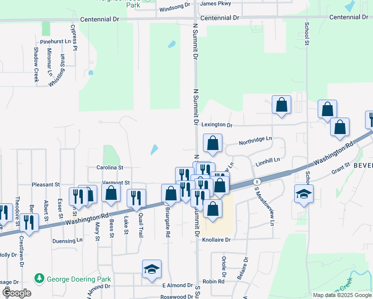 map of restaurants, bars, coffee shops, grocery stores, and more near 303 North Summit Drive in Washington