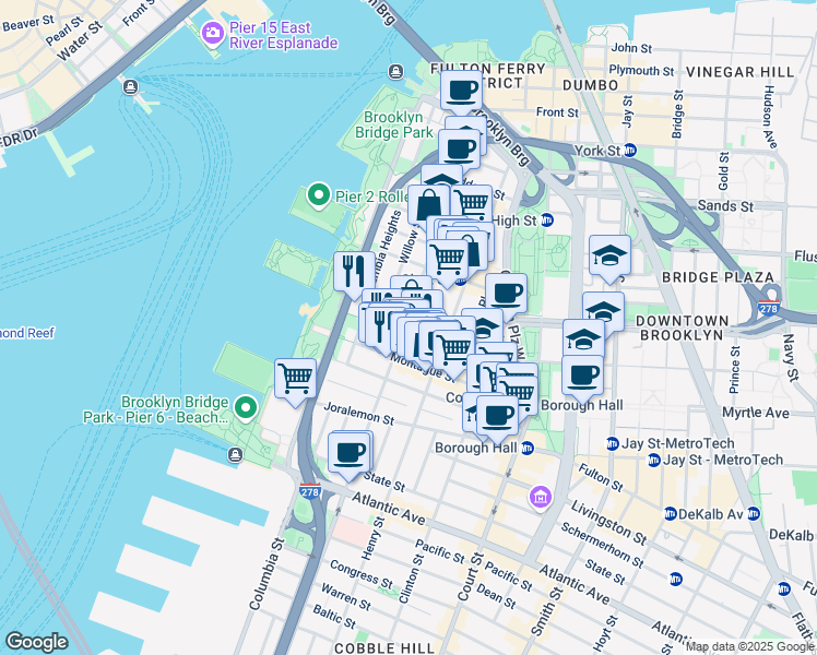 map of restaurants, bars, coffee shops, grocery stores, and more near in Brooklyn