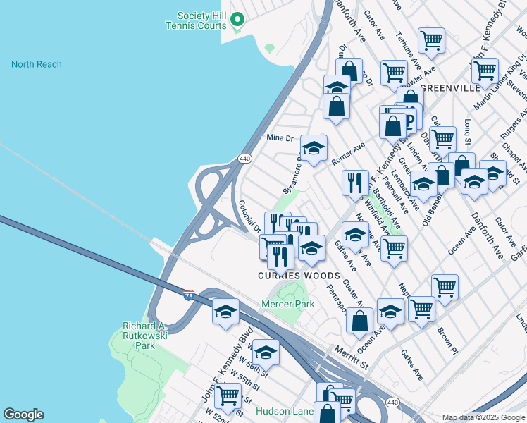 map of restaurants, bars, coffee shops, grocery stores, and more near 29 Briarwood Road in Jersey City