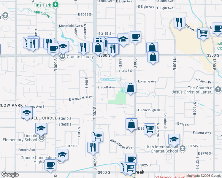 map of restaurants, bars, coffee shops, grocery stores, and more near 811 East Scott Avenue in Millcreek